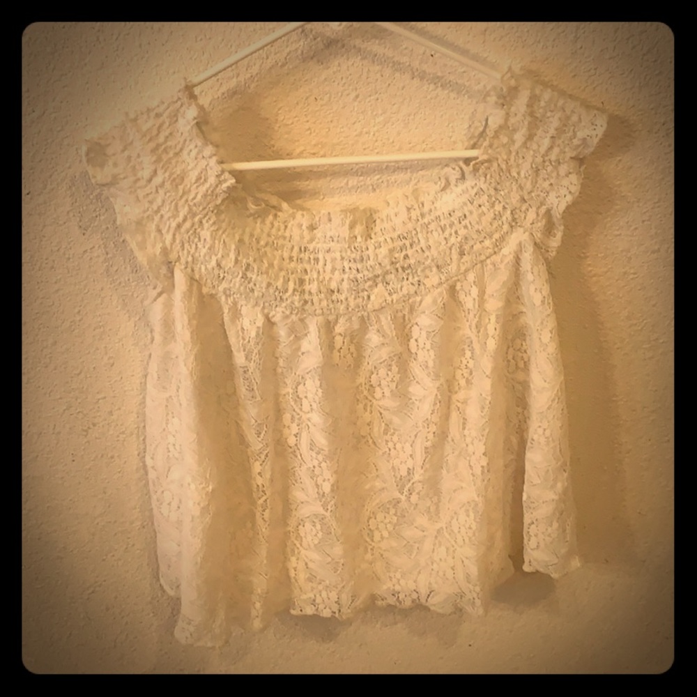 Off the shoulder Cream lace shirt